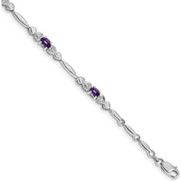 14K White Gold 7" Bracelet with Oval Amethyst and Round Diamonds - 0.378 Carats Total Amethyst Weight by Oro Pregiato