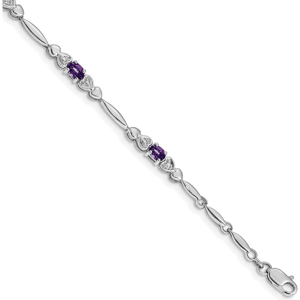 14K White Gold 7" Bracelet with Oval Amethyst and Round Diamonds - 0.378 Carats Total Amethyst Weight by Oro Pregiato