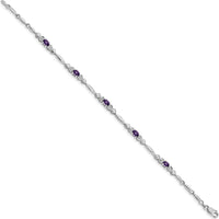 14K White Gold 7" Bracelet with Oval Amethyst and Round Diamonds - 0.378 Carats Total Amethyst Weight by Oro Pregiato