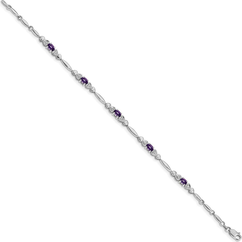 14K White Gold 7" Bracelet with Oval Amethyst and Round Diamonds - 0.378 Carats Total Amethyst Weight by Oro Pregiato