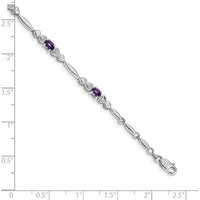14K White Gold 7" Bracelet with Oval Amethyst and Round Diamonds - 0.378 Carats Total Amethyst Weight by Oro Pregiato