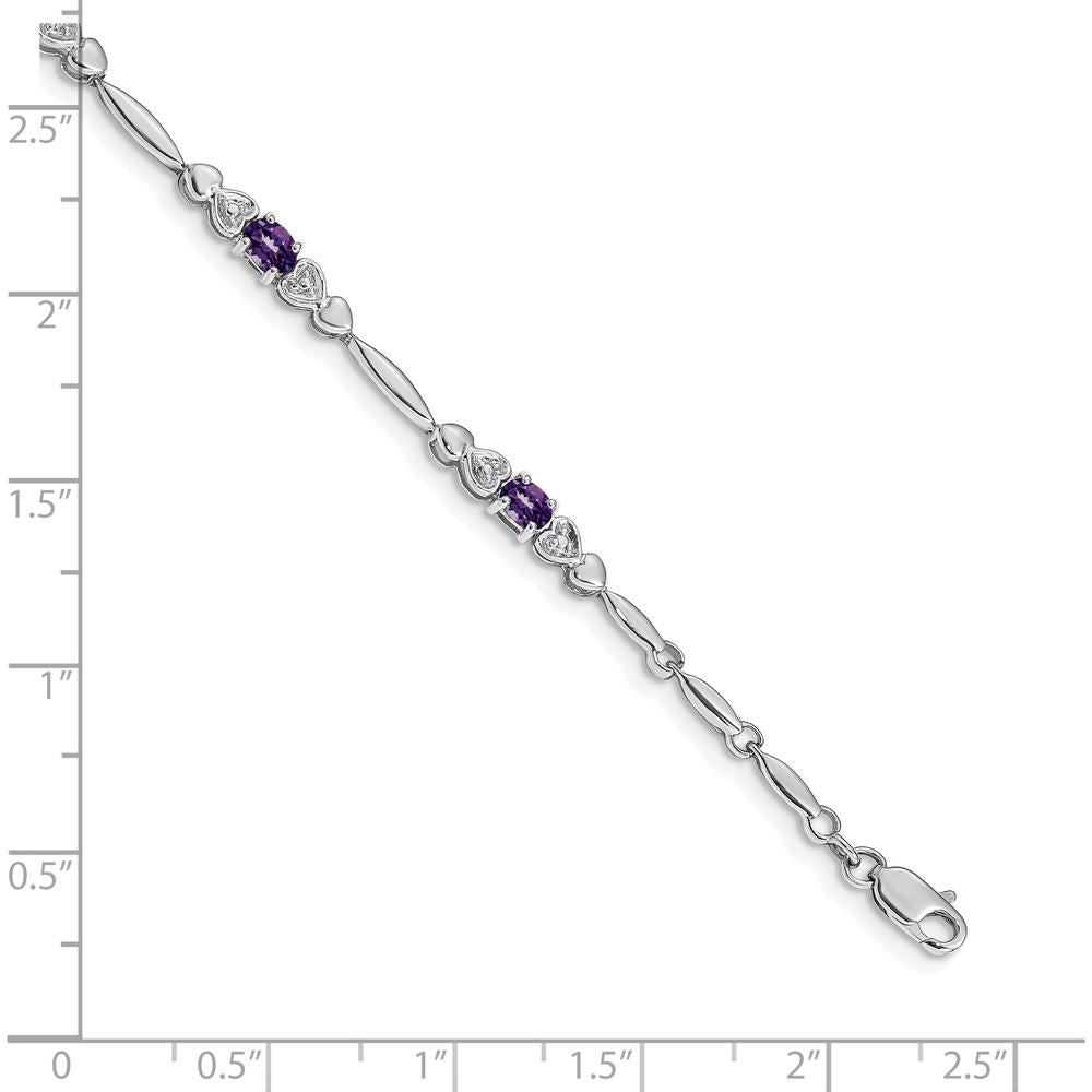 14K White Gold 7" Bracelet with Oval Amethyst and Round Diamonds - 0.378 Carats Total Amethyst Weight by Oro Pregiato