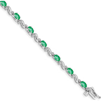 14K White Gold 7" Bracelet with Oval Emeralds and Round Diamonds - 0.21 Carats Total Emerald Weight, 0.11 Carats Total Diamond Weight by Monteluci Fine Jewelry
