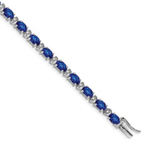 14K White Gold 7" Bracelet with Oval Lab-Created Sapphires and Round Diamonds - 0.54 Carats Total Sapphire Weight by Monteluci Fine Jewelry