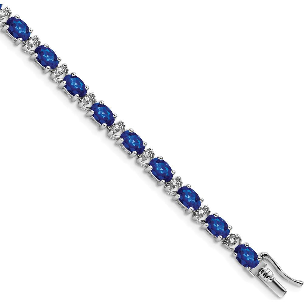 14K White Gold 7" Bracelet with Oval Lab-Created Sapphires and Round Diamonds - 0.54 Carats Total Sapphire Weight by Monteluci Fine Jewelry