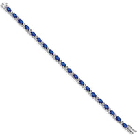 14K White Gold 7" Bracelet with Oval Lab-Created Sapphires and Round Diamonds - 0.54 Carats Total Sapphire Weight by Monteluci Fine Jewelry