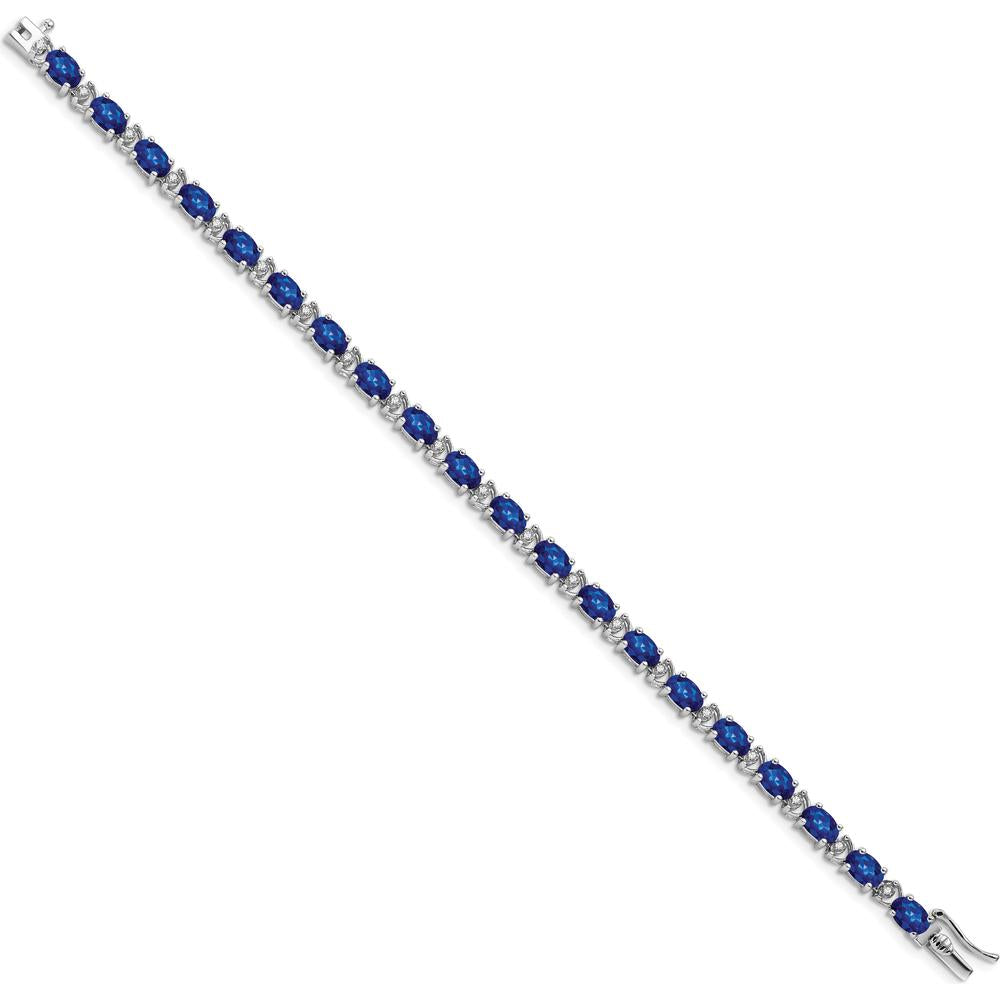 14K White Gold 7" Bracelet with Oval Lab-Created Sapphires and Round Diamonds - 0.54 Carats Total Sapphire Weight by Monteluci Fine Jewelry