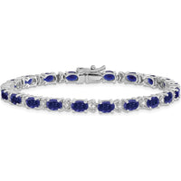 14K White Gold 7" Bracelet with Oval Lab-Created Sapphires and Round Diamonds - 0.54 Carats Total Sapphire Weight by Monteluci Fine Jewelry