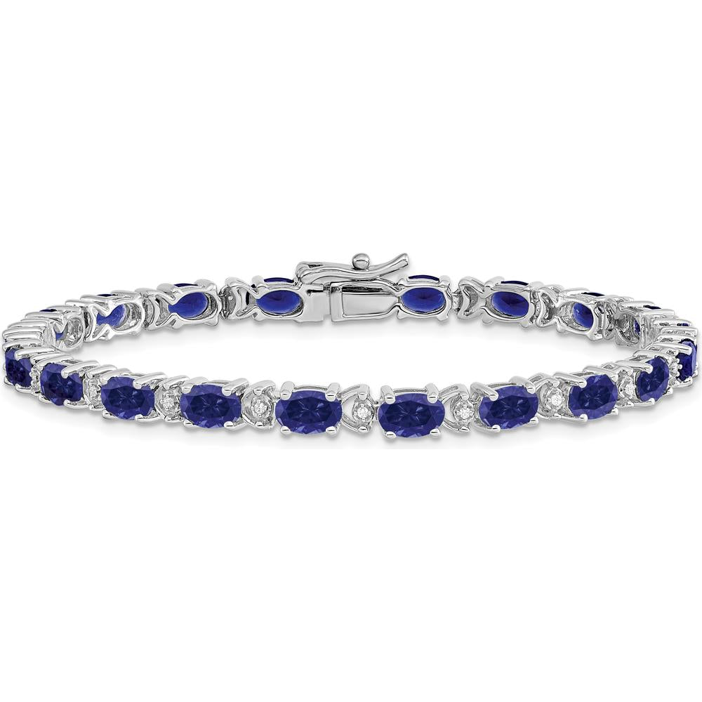 14K White Gold 7" Bracelet with Oval Lab-Created Sapphires and Round Diamonds - 0.54 Carats Total Sapphire Weight by Monteluci Fine Jewelry
