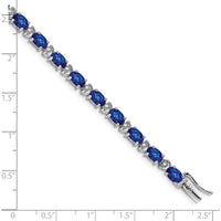 14K White Gold 7" Bracelet with Oval Lab-Created Sapphires and Round Diamonds - 0.54 Carats Total Sapphire Weight by Monteluci Fine Jewelry