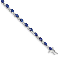 14K White Gold 7" Bracelet with Oval Sapphires and Round Diamonds - 4.62 Carats Total Sapphire Weight by Monteluci Fine Jewelry