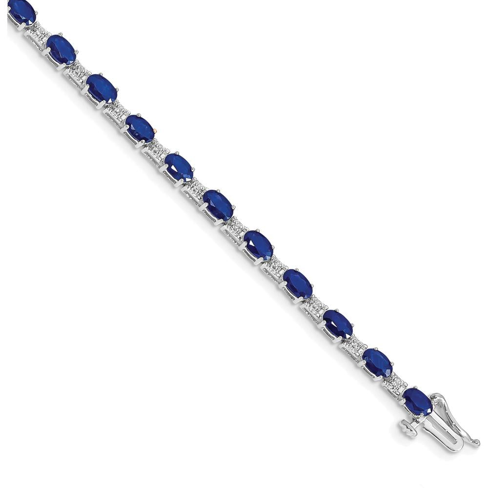 14K White Gold 7" Bracelet with Oval Sapphires and Round Diamonds - 4.62 Carats Total Sapphire Weight by Monteluci Fine Jewelry