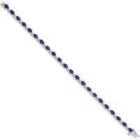 14K White Gold 7" Bracelet with Oval Sapphires and Round Diamonds - 4.62 Carats Total Sapphire Weight by Monteluci Fine Jewelry