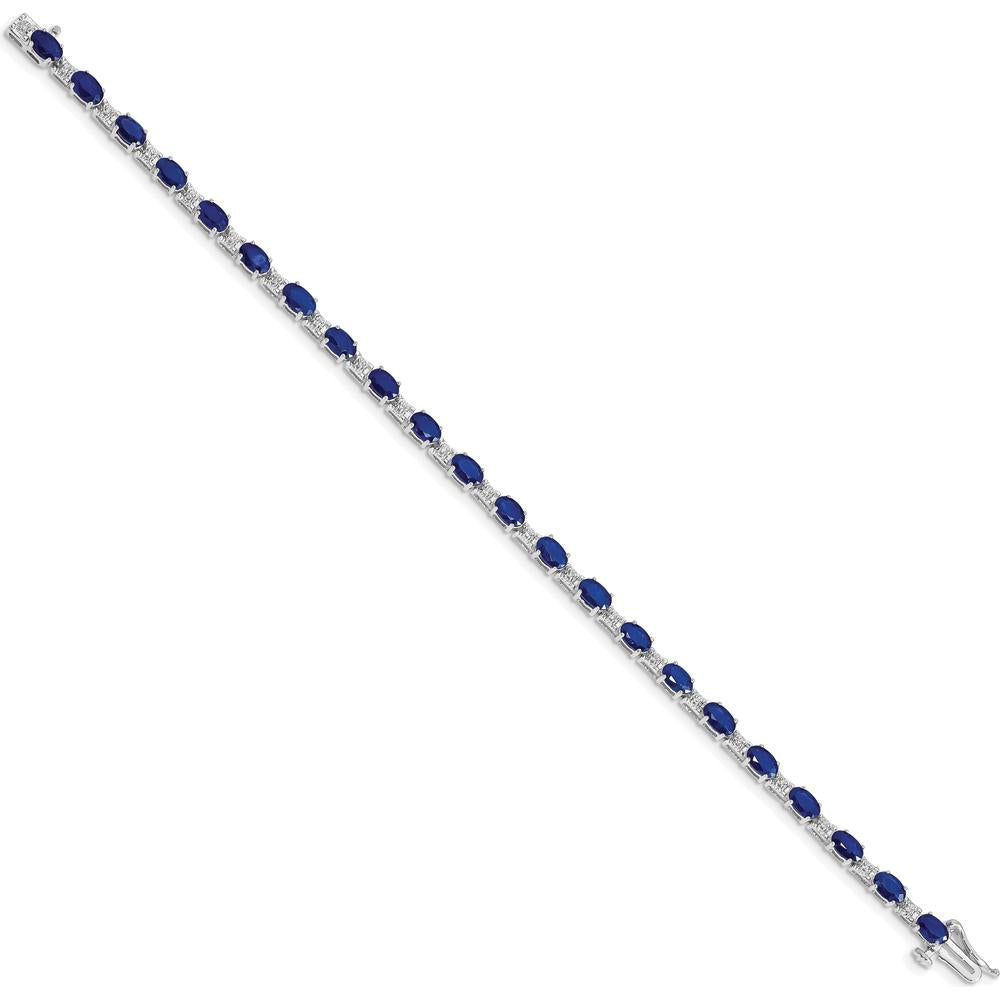 14K White Gold 7" Bracelet with Oval Sapphires and Round Diamonds - 4.62 Carats Total Sapphire Weight by Monteluci Fine Jewelry