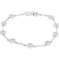 14K White Gold 7" Bracelet with Round Pavé Diamonds and Milgrain Detail - 1.67 Carat Total Diamond Weight