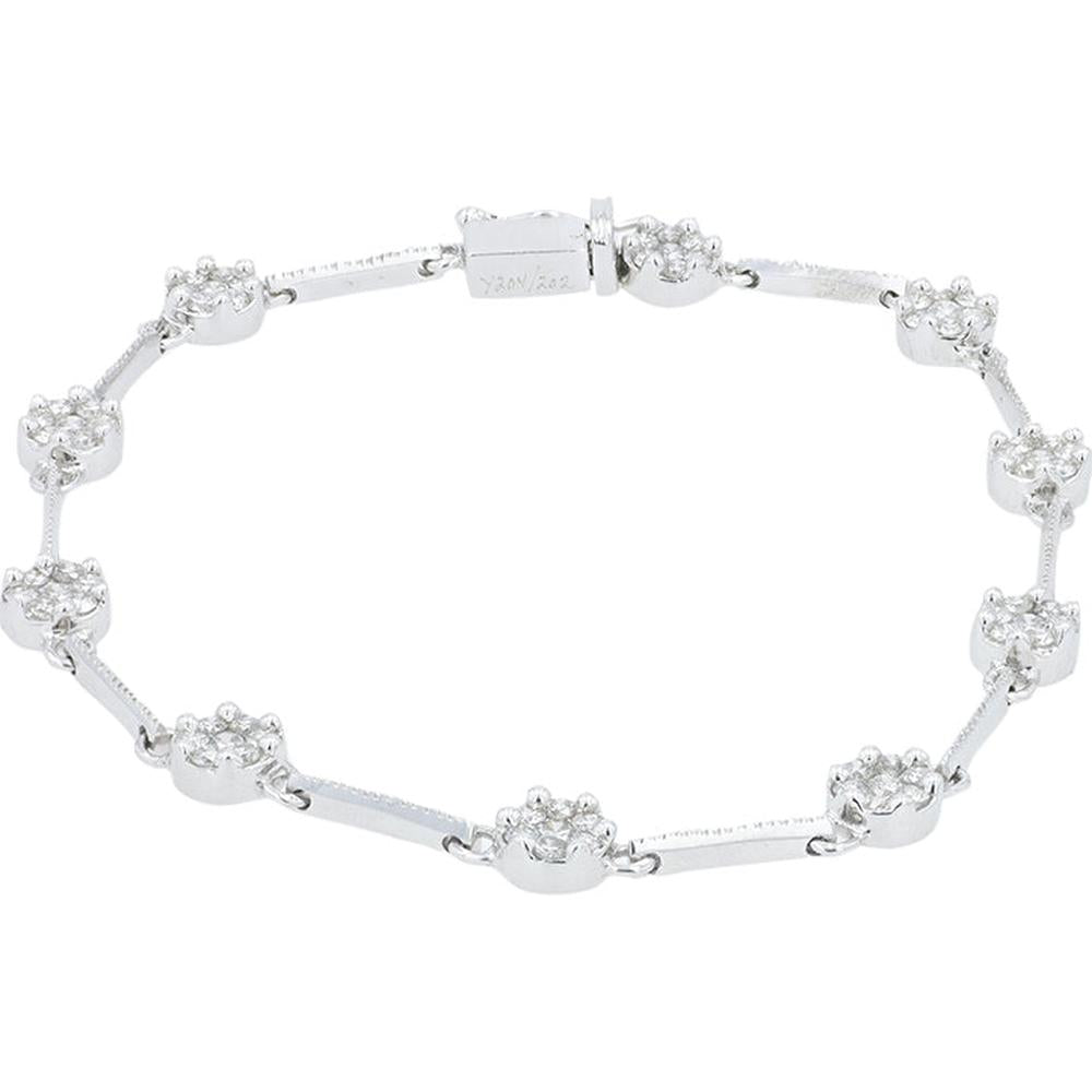 14K White Gold 7" Bracelet with Round Pavé Diamonds and Milgrain Detail - 1.67 Carat Total Diamond Weight