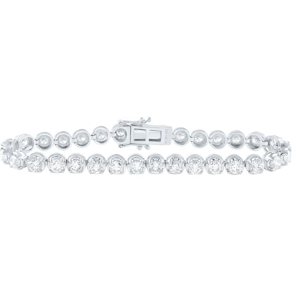 14K White Gold 7 Carat Round Diamond Prong Set Tennis Bracelet