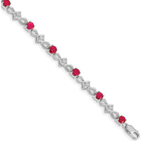 14K White Gold 7" Complete Diamond and Round Ruby Bracelet - 0.153 Carats Ruby, 0.01 Carats Diamond by Monteluci Fine Jewelry