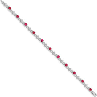 14K White Gold 7" Complete Diamond and Round Ruby Bracelet - 0.153 Carats Ruby, 0.01 Carats Diamond by Monteluci Fine Jewelry