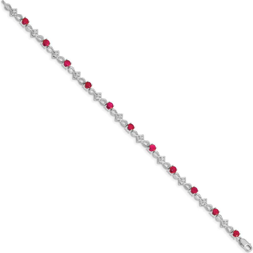 14K White Gold 7" Complete Diamond and Round Ruby Bracelet - 0.153 Carats Ruby, 0.01 Carats Diamond by Monteluci Fine Jewelry