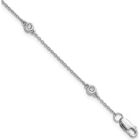 14K White Gold 7" Diamond Bezel-Set Cable Chain Bracelet - 0.127 Carat Total Diamond Weight by Oro Pregiato