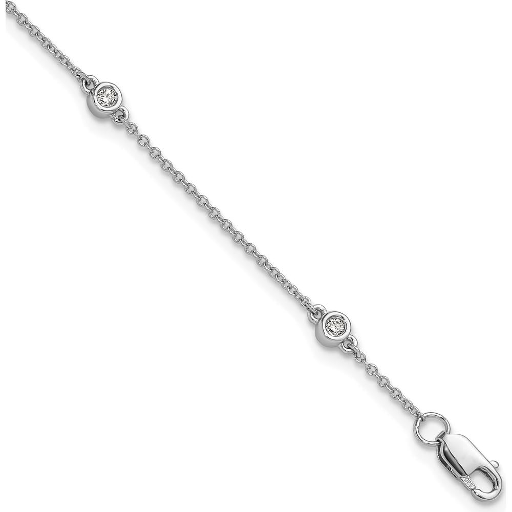 14K White Gold 7" Diamond Bezel-Set Cable Chain Bracelet - 0.127 Carat Total Diamond Weight by Oro Pregiato