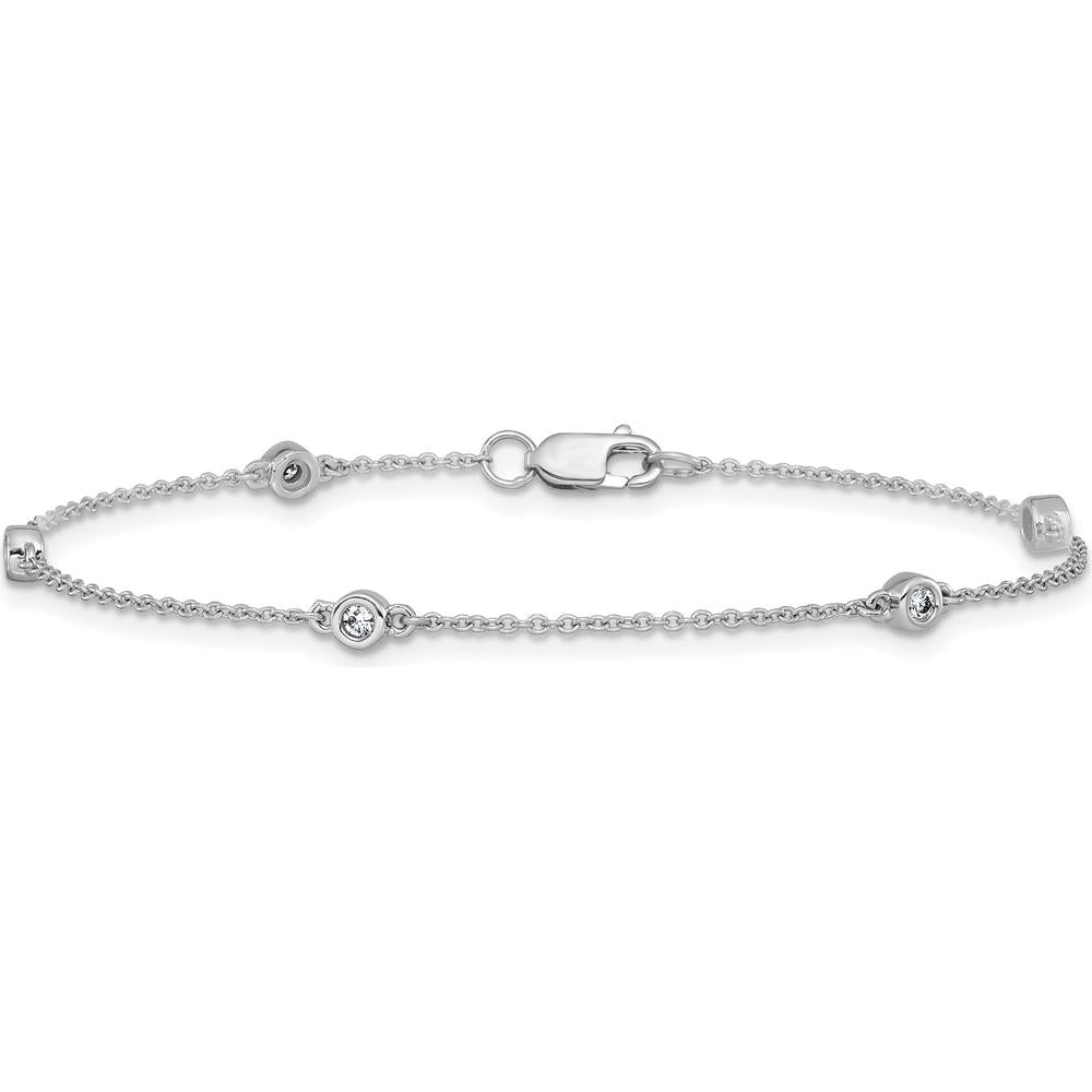 14K White Gold 7" Diamond Bezel-Set Cable Chain Bracelet - 0.127 Carat Total Diamond Weight by Oro Pregiato