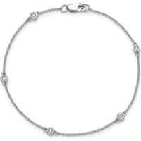 14K White Gold 7" Diamond Bezel-Set Cable Chain Bracelet - 0.127 Carat Total Diamond Weight by Oro Pregiato