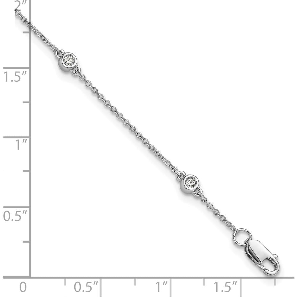 14K White Gold 7" Diamond Bezel-Set Cable Chain Bracelet - 0.127 Carat Total Diamond Weight by Oro Pregiato
