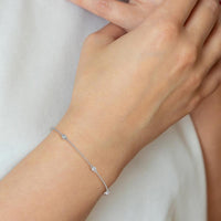 14K White Gold 7" Diamond Bezel-Set Cable Chain Bracelet - 0.127 Carat Total Diamond Weight by Oro Pregiato