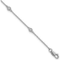 14K White Gold 7" Diamond Bezel-Set Cable Chain Bracelet - 1/10 Carat Total Diamond Weight by Oro Pregiato