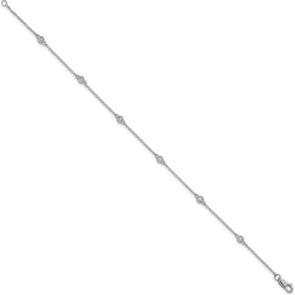 14K White Gold 7" Diamond Bezel-Set Cable Chain Bracelet - 1/10 Carat Total Diamond Weight by Oro Pregiato