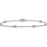 14K White Gold 7" Diamond Bezel-Set Cable Chain Bracelet - 1/10 Carat Total Diamond Weight by Oro Pregiato