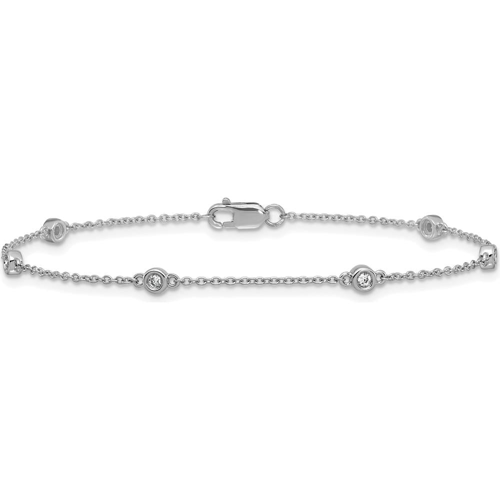 14K White Gold 7" Diamond Bezel-Set Cable Chain Bracelet - 1/10 Carat Total Diamond Weight by Oro Pregiato