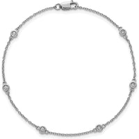 14K White Gold 7" Diamond Bezel-Set Cable Chain Bracelet - 1/10 Carat Total Diamond Weight by Oro Pregiato
