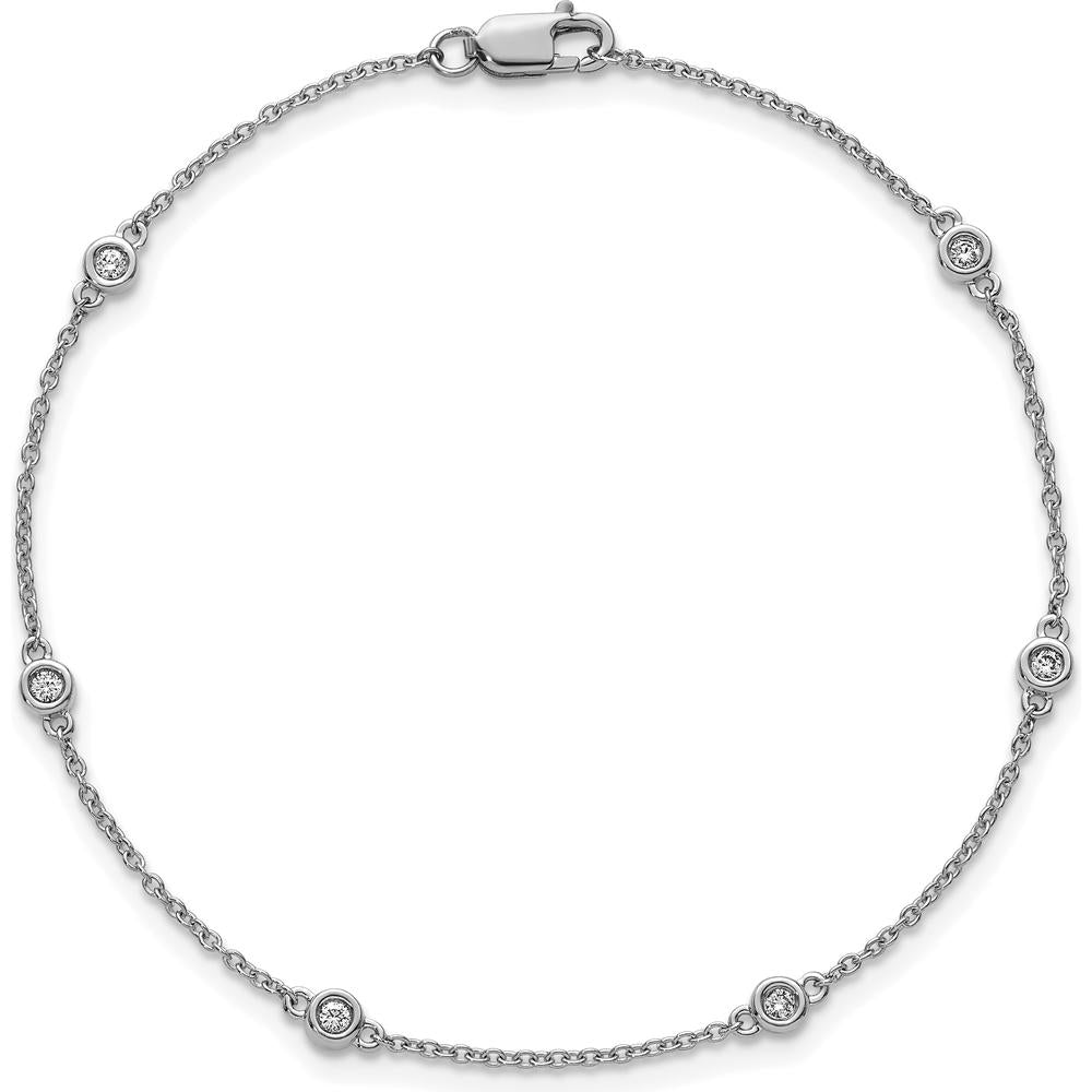 14K White Gold 7" Diamond Bezel-Set Cable Chain Bracelet - 1/10 Carat Total Diamond Weight by Oro Pregiato