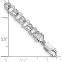 14K White Gold 7" Diamond-Cut Double Link Charm Bracelet - Solid 5.5mm Rhodium-Finished by Oro Pregiato