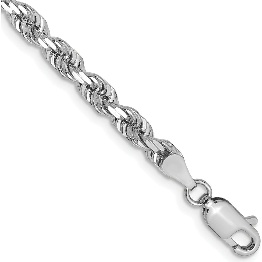 14K White Gold 7" Diamond-Cut Quadruple Rope Chain Bracelet with Lobster Clasp by Oro Pregiato