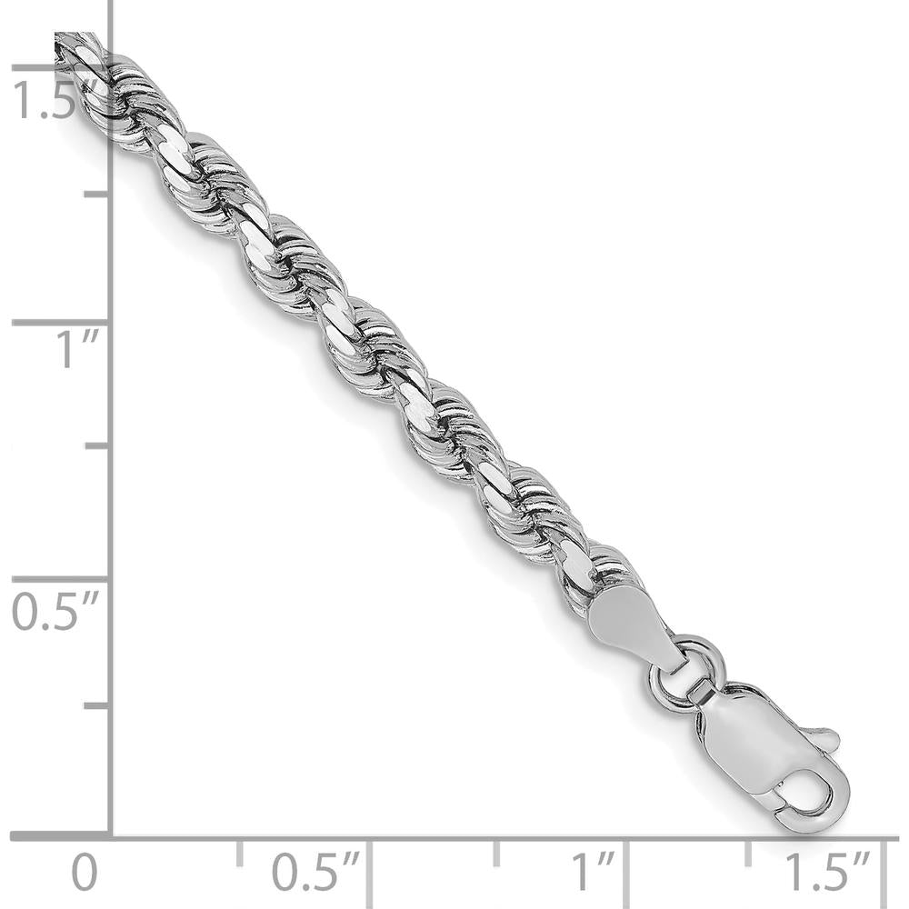 14K White Gold 7" Diamond-Cut Rope Bracelet with Lobster Clasp - 3.75mm Solid Design