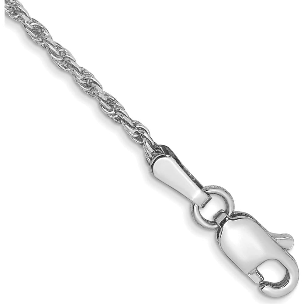 14K White Gold 7" Diamond-Cut Rope Chain Bracelet with Lobster Clasp - 1.3mm Width by 0