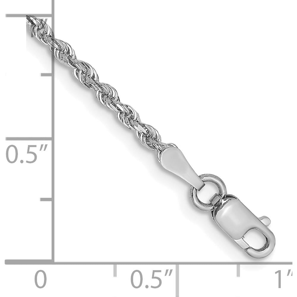 14K White Gold 7" Diamond-Cut Rope Chain Bracelet with Lobster Clasp - 2mm Width by Oro Pregiato