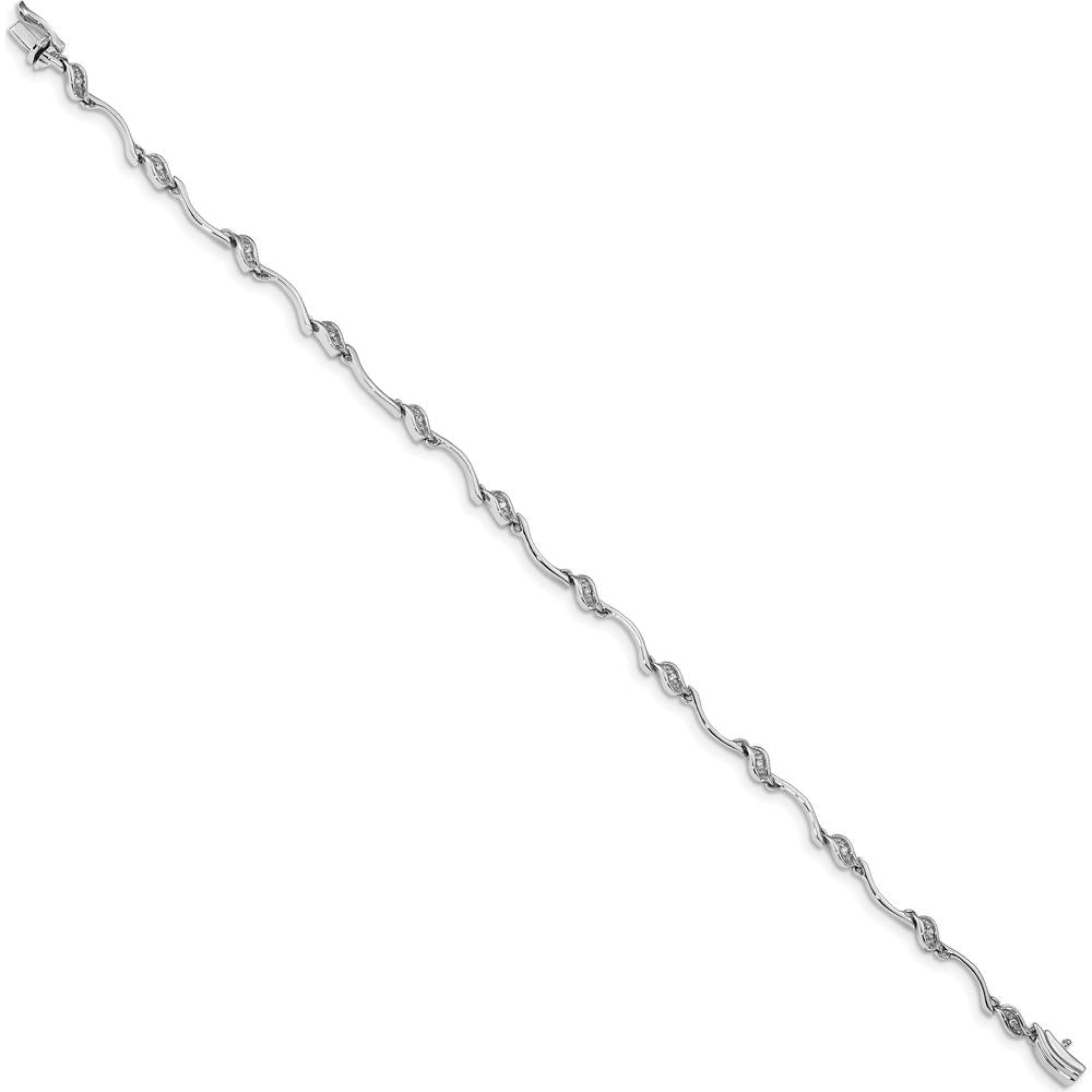 14K White Gold 7" Diamond Fancy Curved Link Bracelet - 0.004 Carats Total Diamond Weight by Monteluci Fine Jewelry