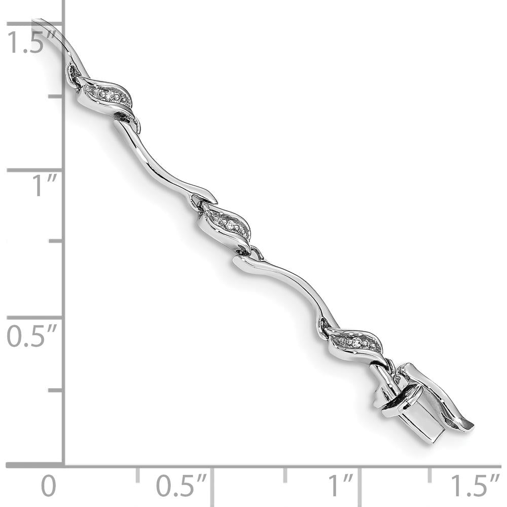 14K White Gold 7" Diamond Fancy Curved Link Bracelet - 0.004 Carats Total Diamond Weight by Monteluci Fine Jewelry