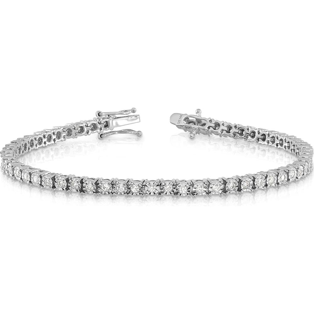 14K White Gold 7" Diamond Tennis Bracelet with Illusion Setting - 1 Carats Total Diamond Weight by Monteluci Fine Jewelry