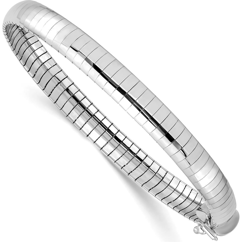 14K White Gold 7" Domed Omega Bracelet with Polished Finish - 6mm Width by Oro Pregiato