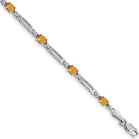 14K White Gold 7" Fancy Link Bracelet with Oval Citrine and Round Diamond Accents - 1.60 Carats Total Citrine Weight by Monteluci Fine Jewelry