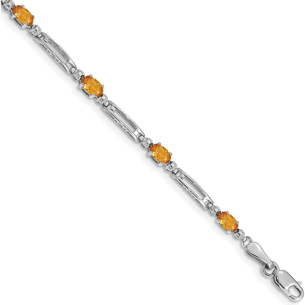 14K White Gold 7" Fancy Link Bracelet with Oval Citrine and Round Diamond Accents - 1.60 Carats Total Citrine Weight by Monteluci Fine Jewelry