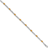 14K White Gold 7" Fancy Link Bracelet with Oval Citrine and Round Diamond Accents - 1.60 Carats Total Citrine Weight by Monteluci Fine Jewelry