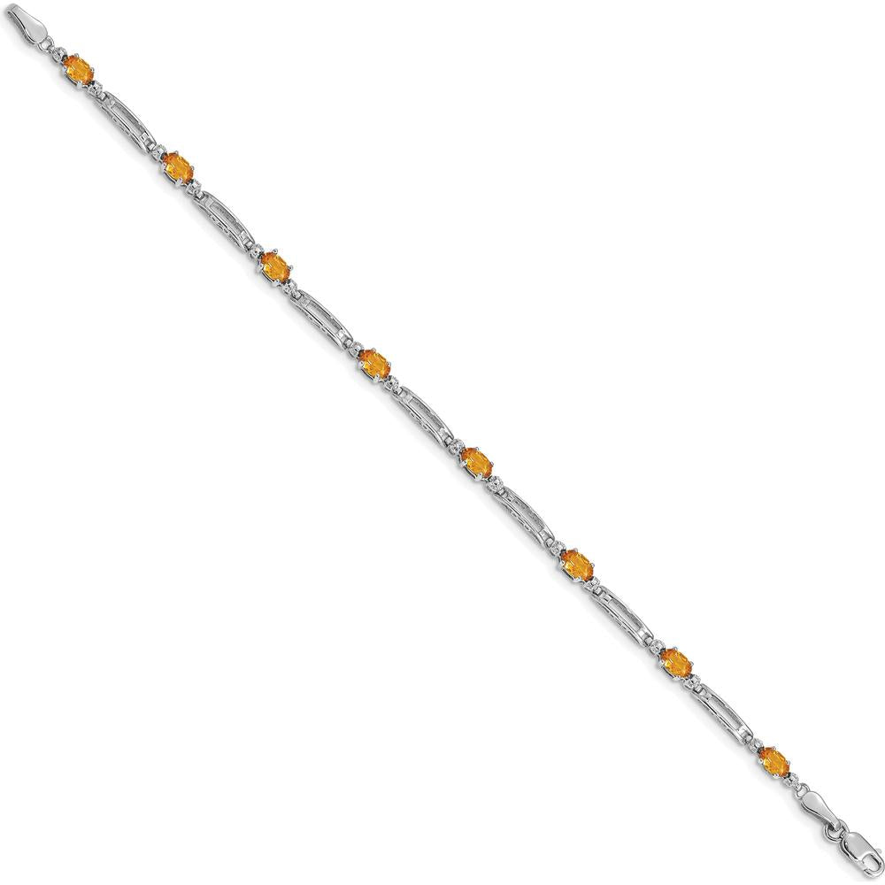 14K White Gold 7" Fancy Link Bracelet with Oval Citrine and Round Diamond Accents - 1.60 Carats Total Citrine Weight by Monteluci Fine Jewelry