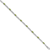 14K White Gold 7" Fancy Link Bracelet with Oval Peridot and Round Diamonds - 0.25 Carats Total Peridot Weight by Monteluci Fine Jewelry